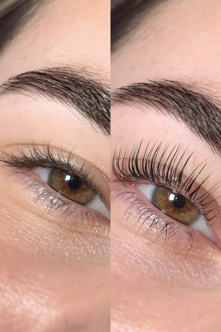 Close-up of eyes with and without false eyelashes